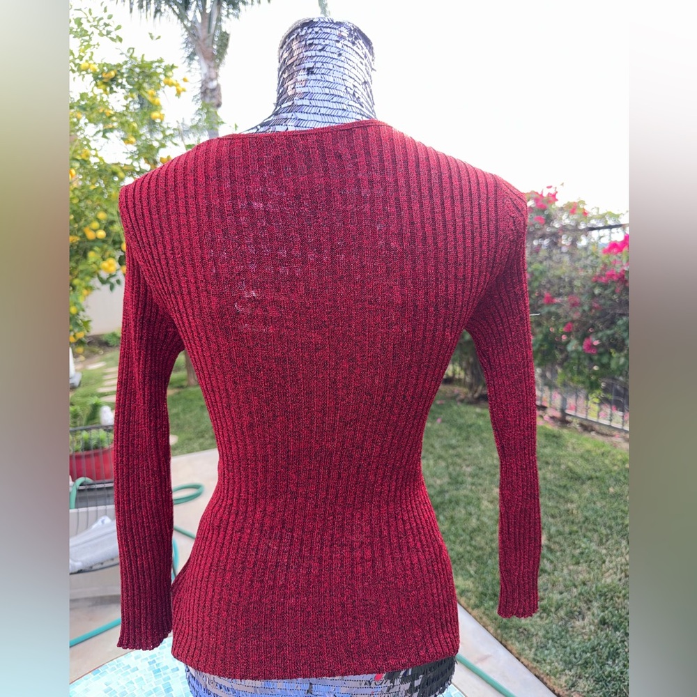 Nine West Red V-Neck Ribbed Sweater - Picture 4 of 5